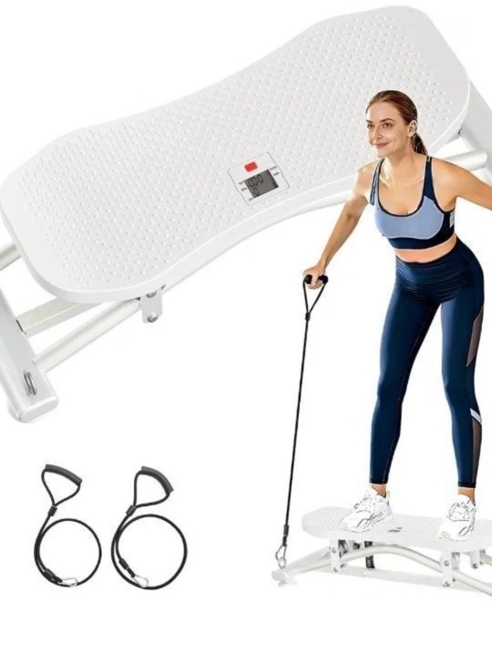White Vibration Plate Trainer with Resistance Bands